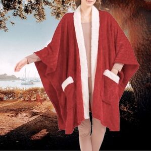 House Coat Plush Wrap Coatigan Cardigan Burgundy Garnet Red Deep Pockets NEW